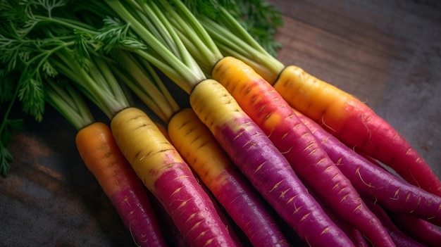 Photo bunch of freshly picked rainbow carrots