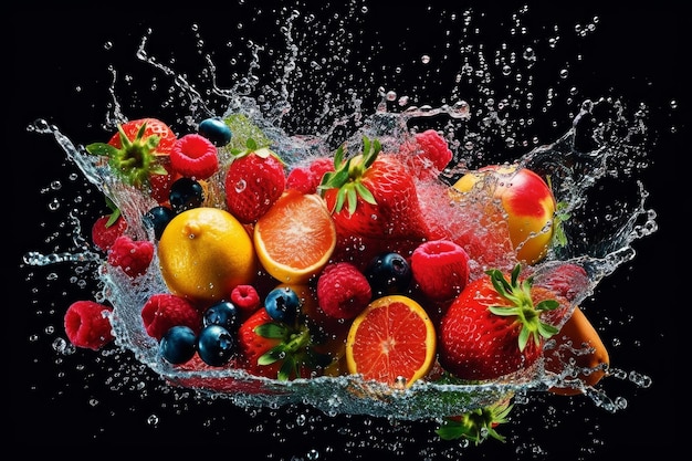 A bunch of fruit in a bowl of water