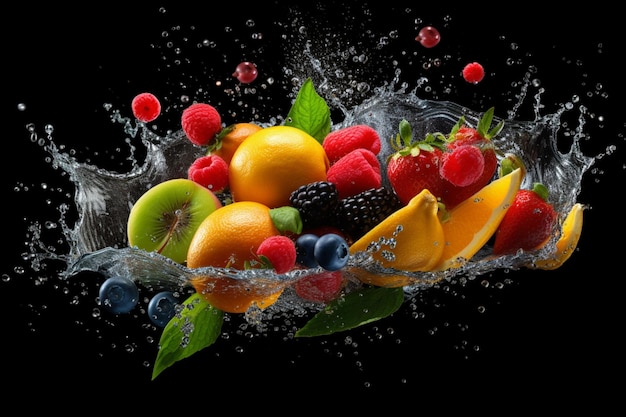 A bunch of fruits in a bowl of water