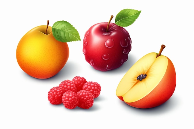 a bunch of fruits including bananas, raspberries, and raspberries.