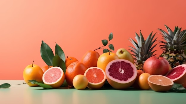 A bunch of fruits on a table