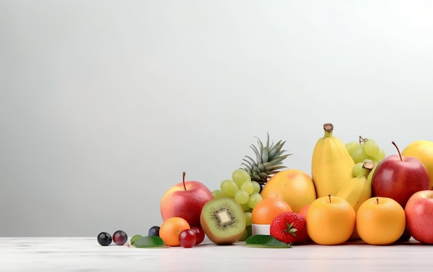 A bunch of fruits on a table