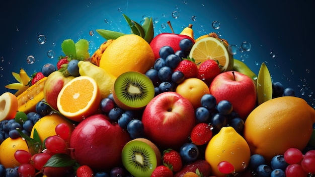 A bunch of fruits that are in water