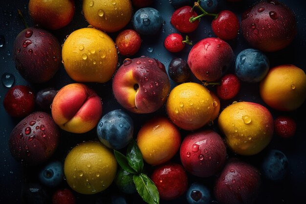 A bunch of fruits with the letter o on it