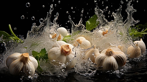 a bunch of garlic is being sprayed with water