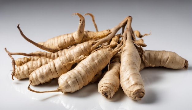 A bunch of ginger root on a white counter