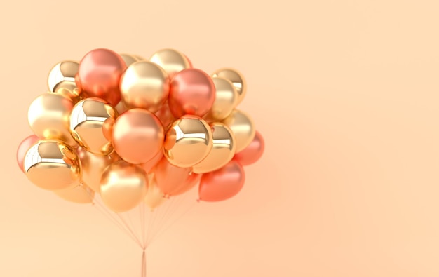 A bunch of glossy golden balloons