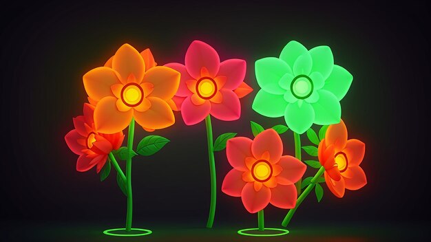 Photo a bunch of glowing flowers generated ai