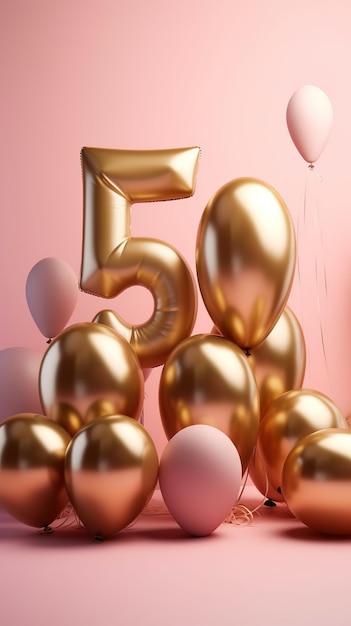 A bunch of gold balloons with the number 50 on them