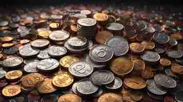 Photo a bunch of gold coins sitting on top of a table