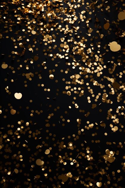 a bunch of gold confetti on a black background