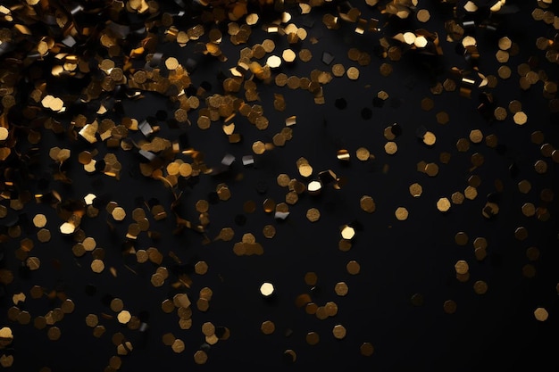 a bunch of gold confetti on a black background