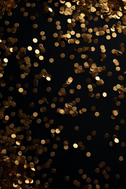 a bunch of gold confetti dots on a black background