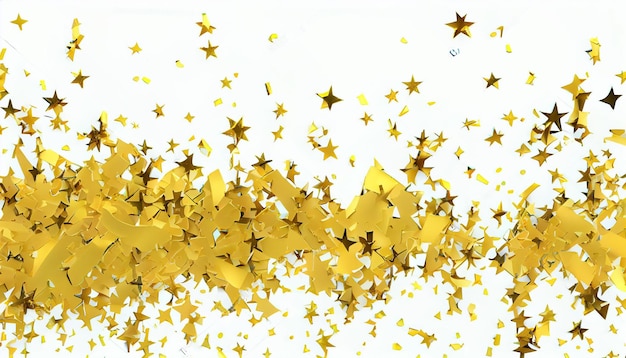 A bunch of gold confetti stars on a white background