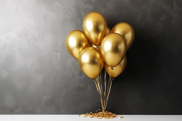 A bunch of golden balloons on a table