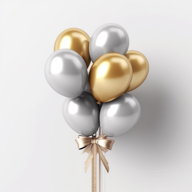 Bunch of Golden and Silver Balloons tied with a ribbon bow