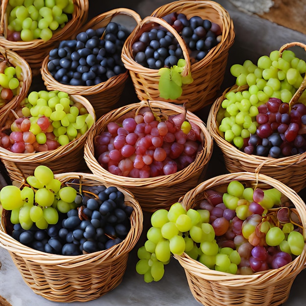Photo a bunch of grapes are in baskets on a table