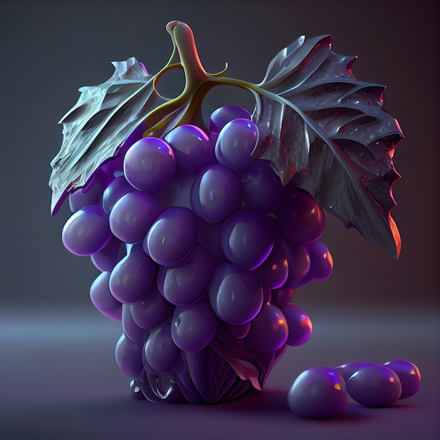 Bunch of grapes on a dark background 3d illustration