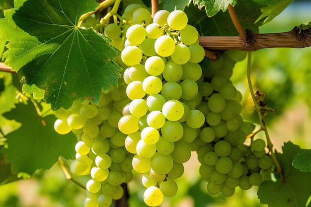 A bunch of grapes hanging from a vine