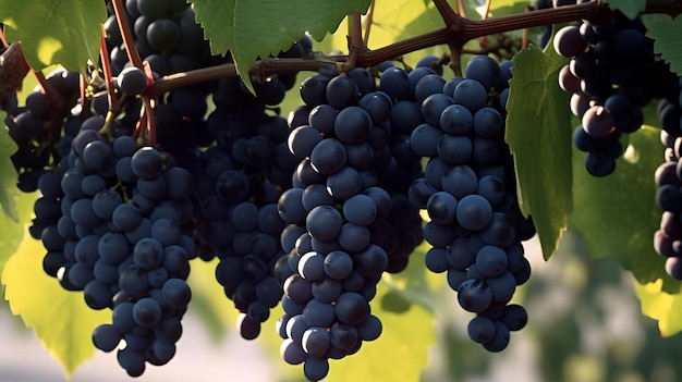 A bunch of grapes hanging from the vine