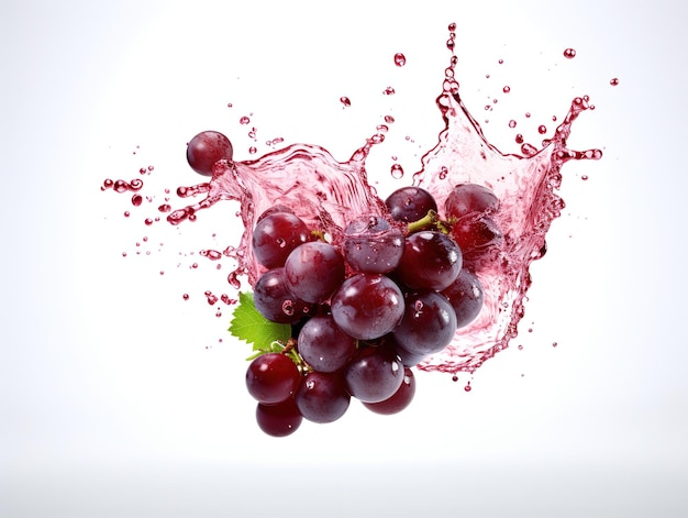 A bunch of grapes is being dropped into a water drop