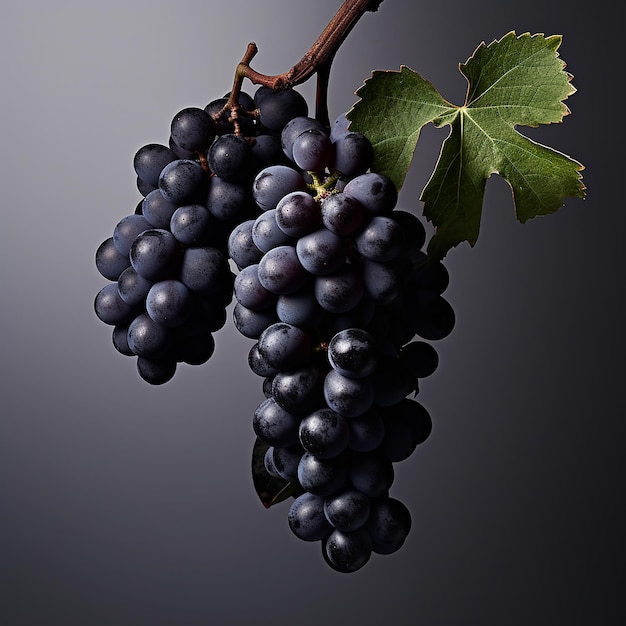 The bunch of grapes is black in color and looks very