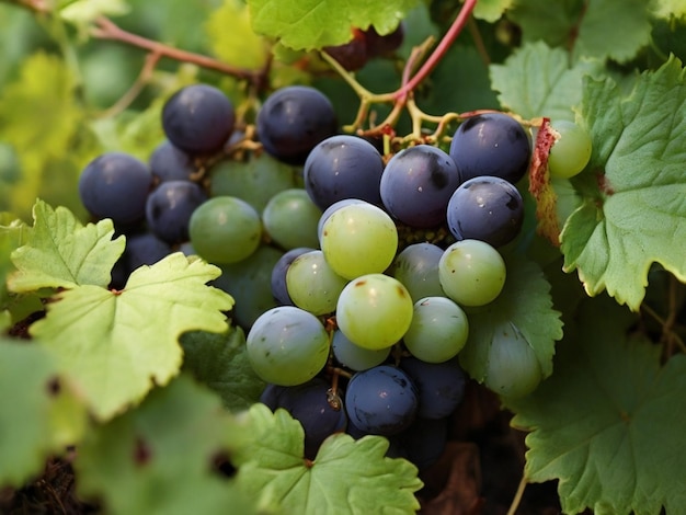 Photo a bunch of grapes that are on a vine