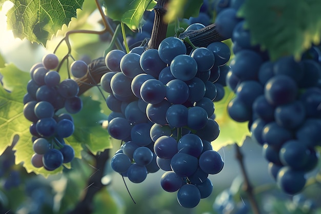 Bunch of grapes on the vine with bokeh background