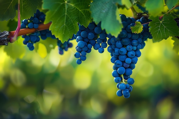 Bunch of grapes on the vine with bokeh background