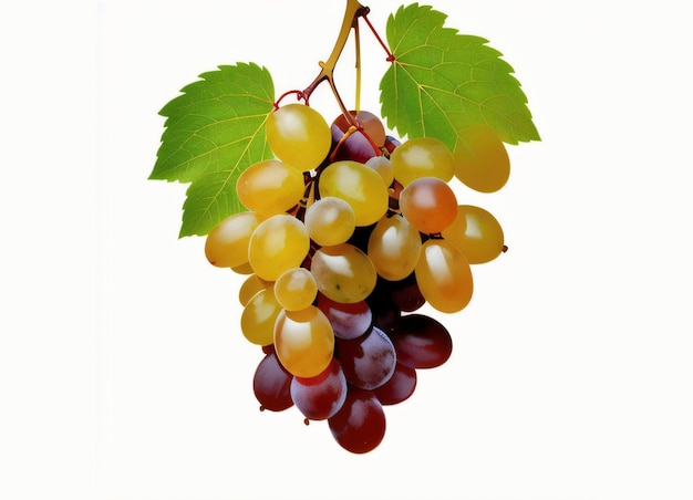 A bunch of grapes on a white background