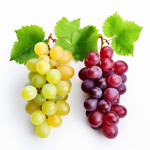 a bunch of grapes with a green leaf on the top