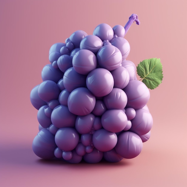 A bunch of grapes with a green leaf on top