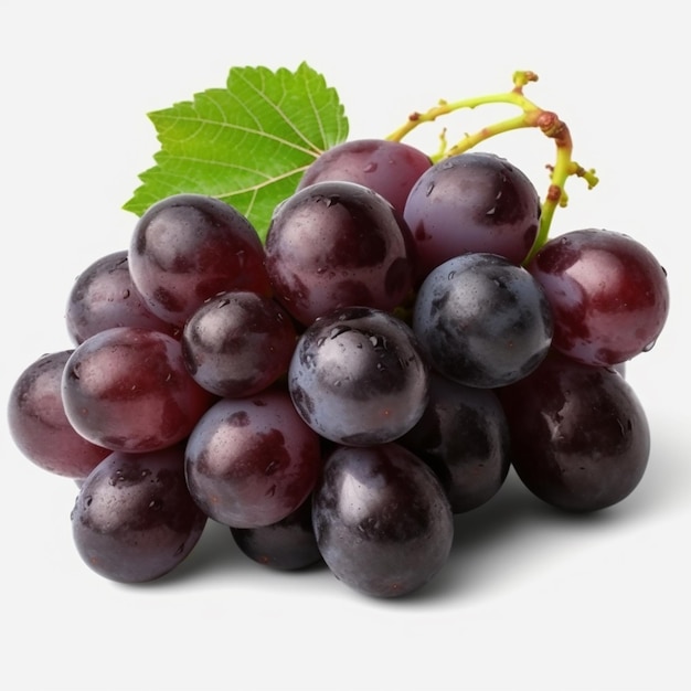 a bunch of grapes with a green leaf on the top.