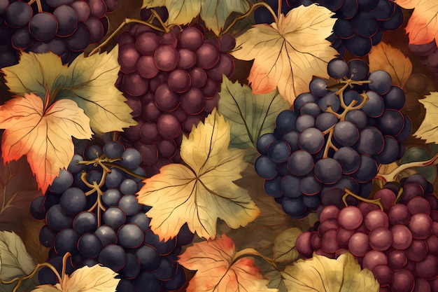 Гроздь винограда с листьями на нем