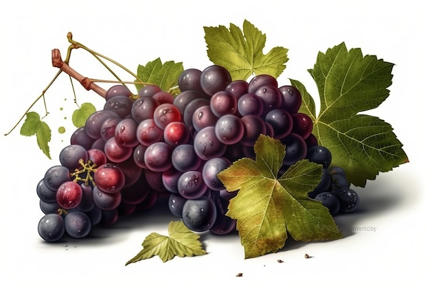 Гроздь винограда с листьями сбоку