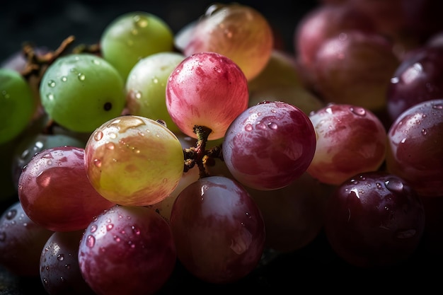 A bunch of grapes with the raindrops on them