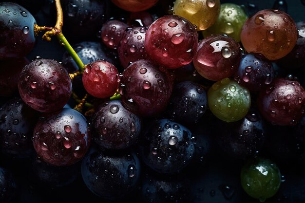 A bunch of grapes with the raindrops on them