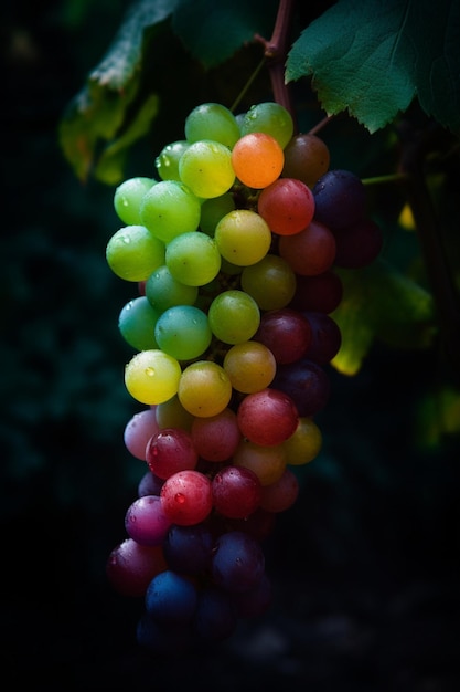 A bunch of grapes with the raindrops on them