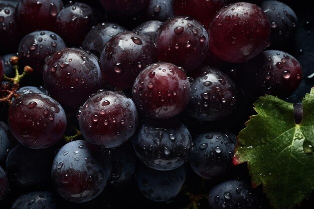 Bunch of grapes with water droplets on a dark background