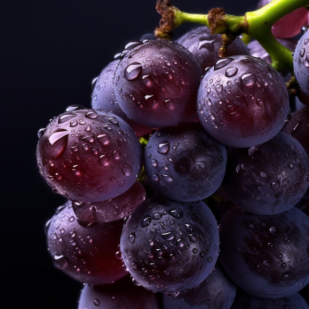 A bunch of grapes with water droplets on them