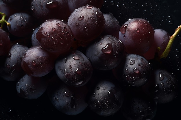 A bunch of grapes with water droplets on them