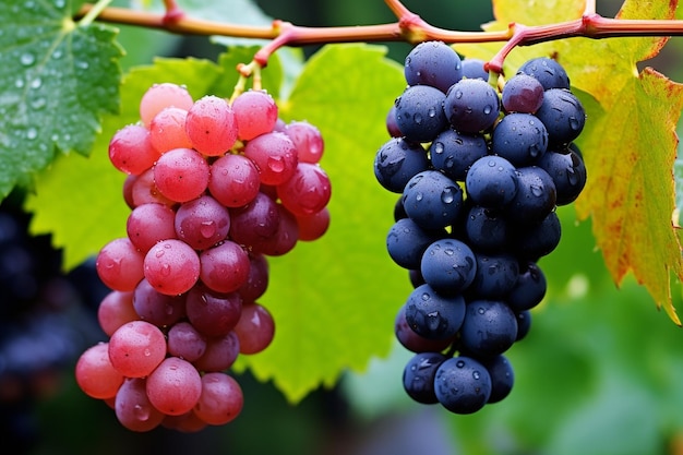 A bunch of grapes with water drops on it