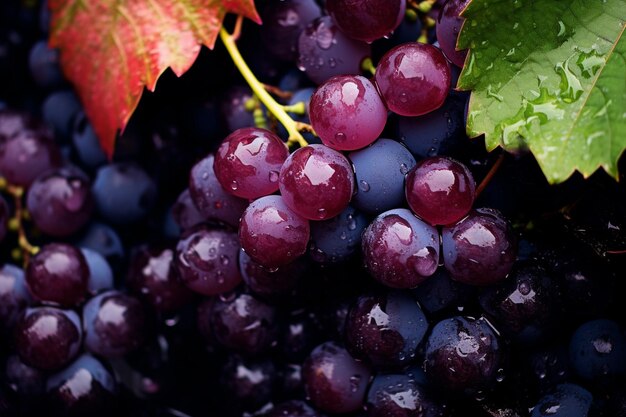 A bunch of grapes with water drops on it