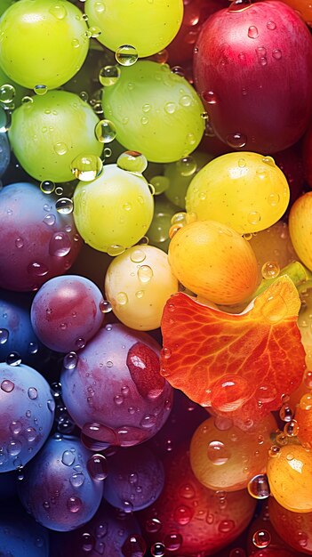 Photo a bunch of grapes with water drops on them