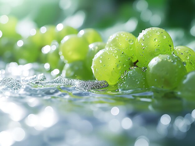 Foto grappolo di uva con gocce d'acqua sulla superficie dell'acqua