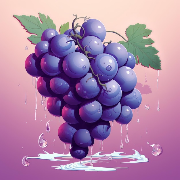 Bunch of grapes with water drops on white background Vector illustration