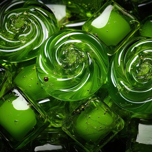 a bunch of green glass bottles with the number 10 on them