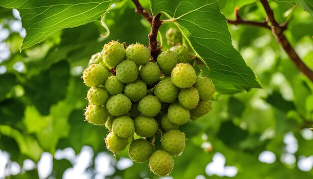 Photo a bunch of green grapes hanging from a tree