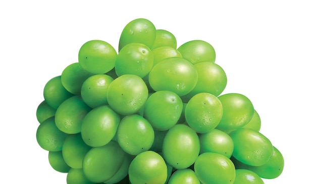 A bunch of green grapes on white