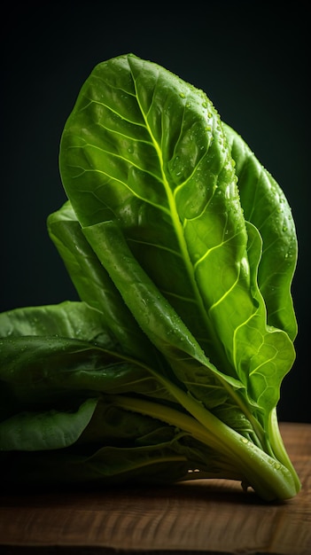 a bunch of green leaves on a cutting board